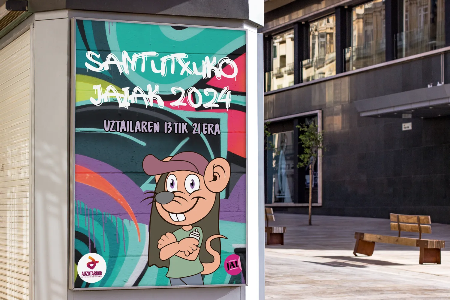 Mockup de un cartel para fiestas de Santutxu 2024.