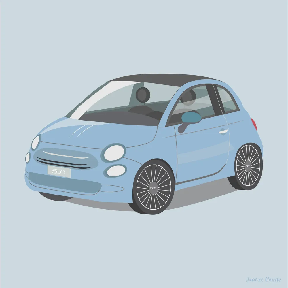 Ilustración Fiat 500 azul pastel
