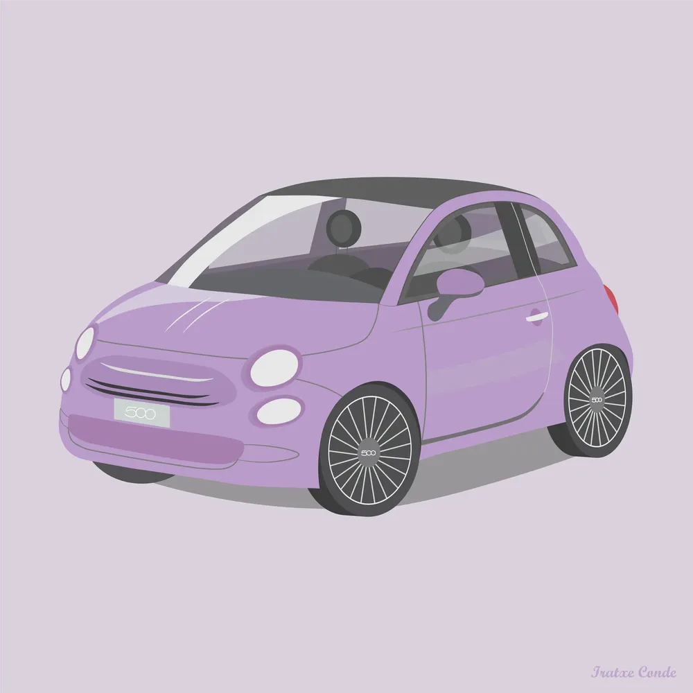 Ilustración Fiat 500 morado pastel