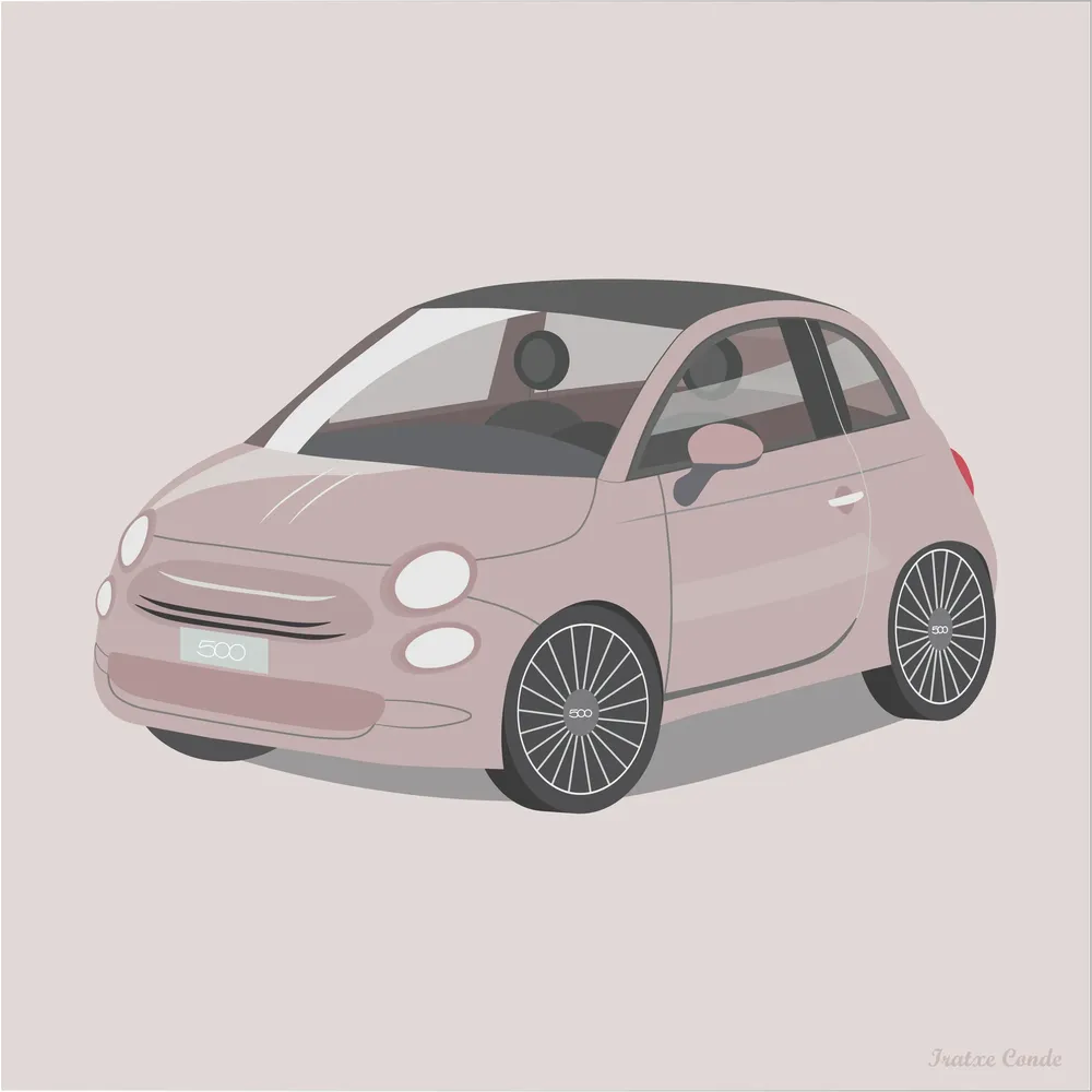 Ilustración Fiat 500 naranja pastel