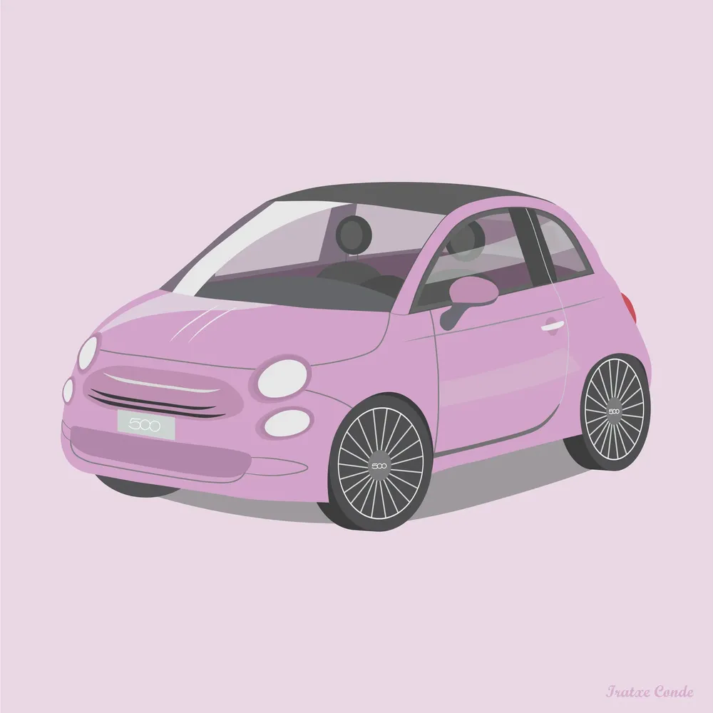 Ilustración Fiat 500 rosa pastel