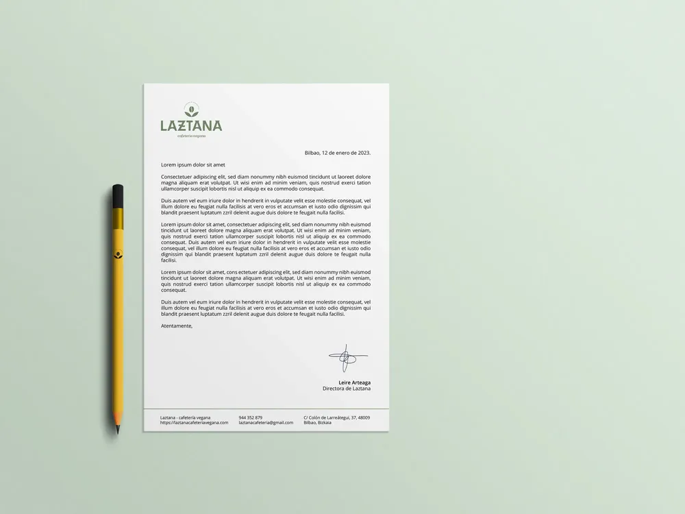 Diseño de contrato para una cafetería vegana en Bilbao.