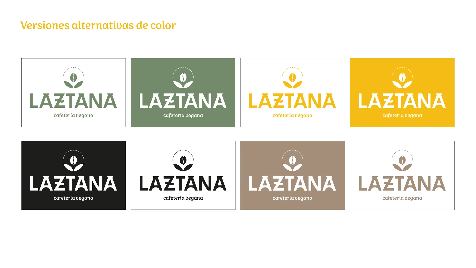 Versiones alternativas del logotipo de Laztana, cafetería vegana en Bilbao, en colores blanco y negro